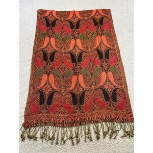 D&G Pashmina Scarf Shawl Wrap Womens Brown Paisley 70% Cashmere 30% Silk